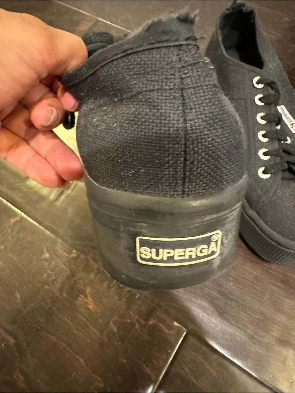Superga Black Canvas Platform Sneakers with Thick Sole
